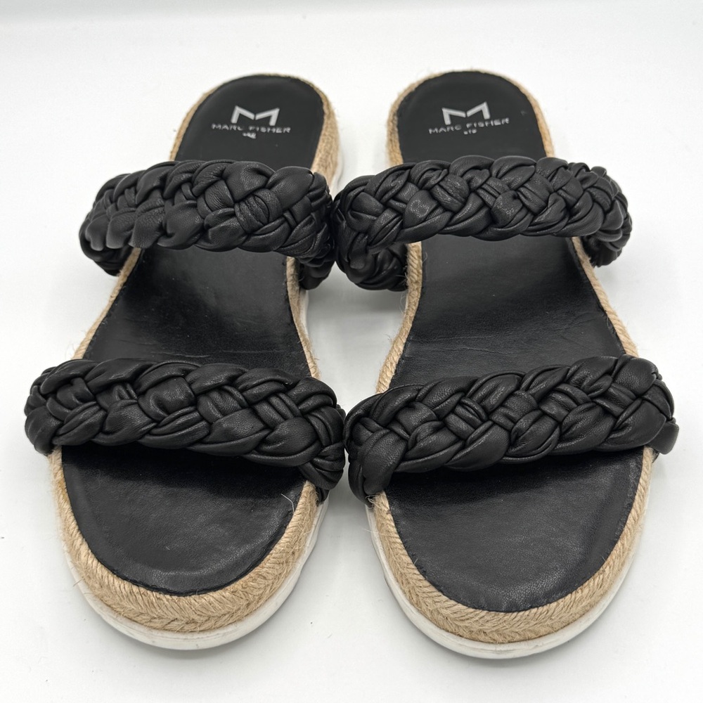 MARC FISHER LTD Jaimee Black Leather Braided Straps Espadrille Sandals Size 8.5
